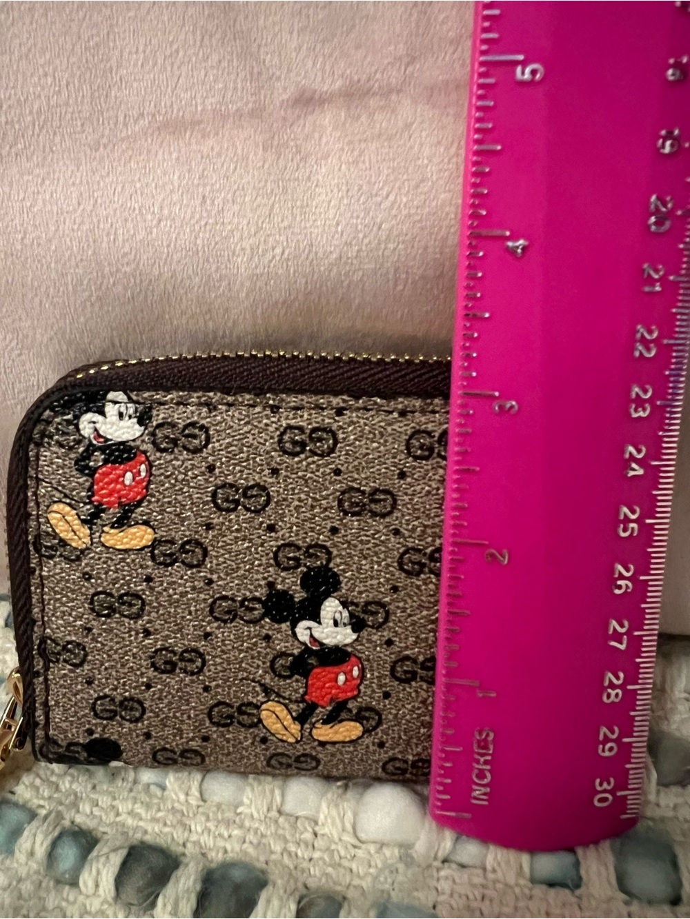 INSPIRED Mickey Mouse Logo Zip Card Holder - Brown/Tan/Red - Picture 5 of 6